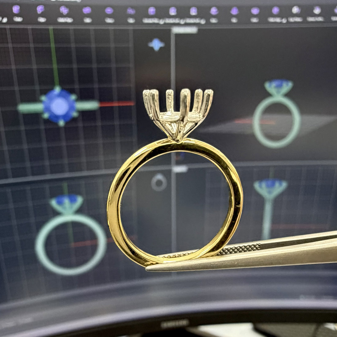 CAD files displaying 3D ring design mockups for a solitaire ring.