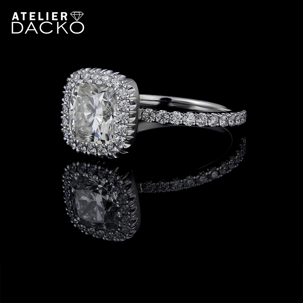 Clawless Halo Cushion Diamond Engagement Ring