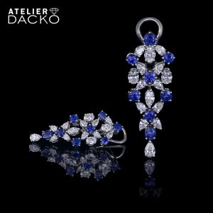 Blue sapphire and diamond droplet earrings