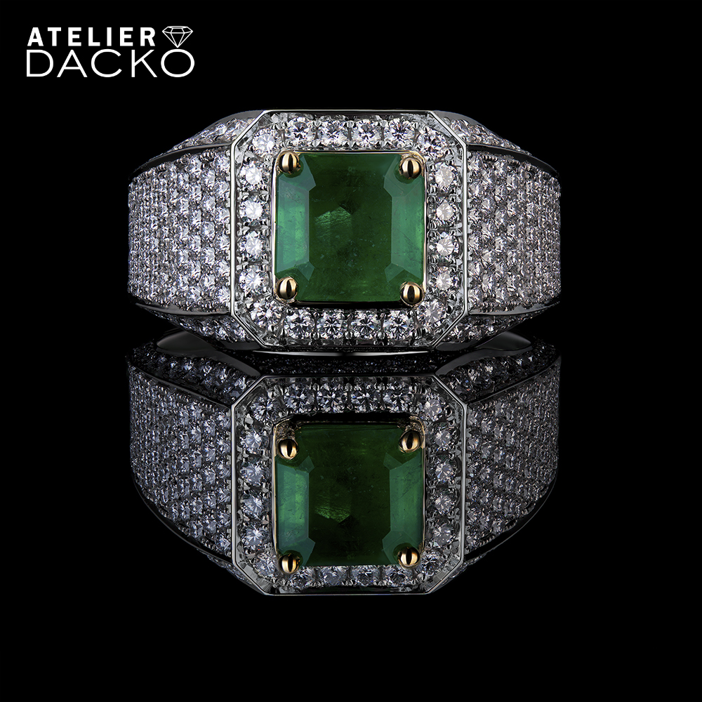 Asscher Cut Emerald Pave Ring