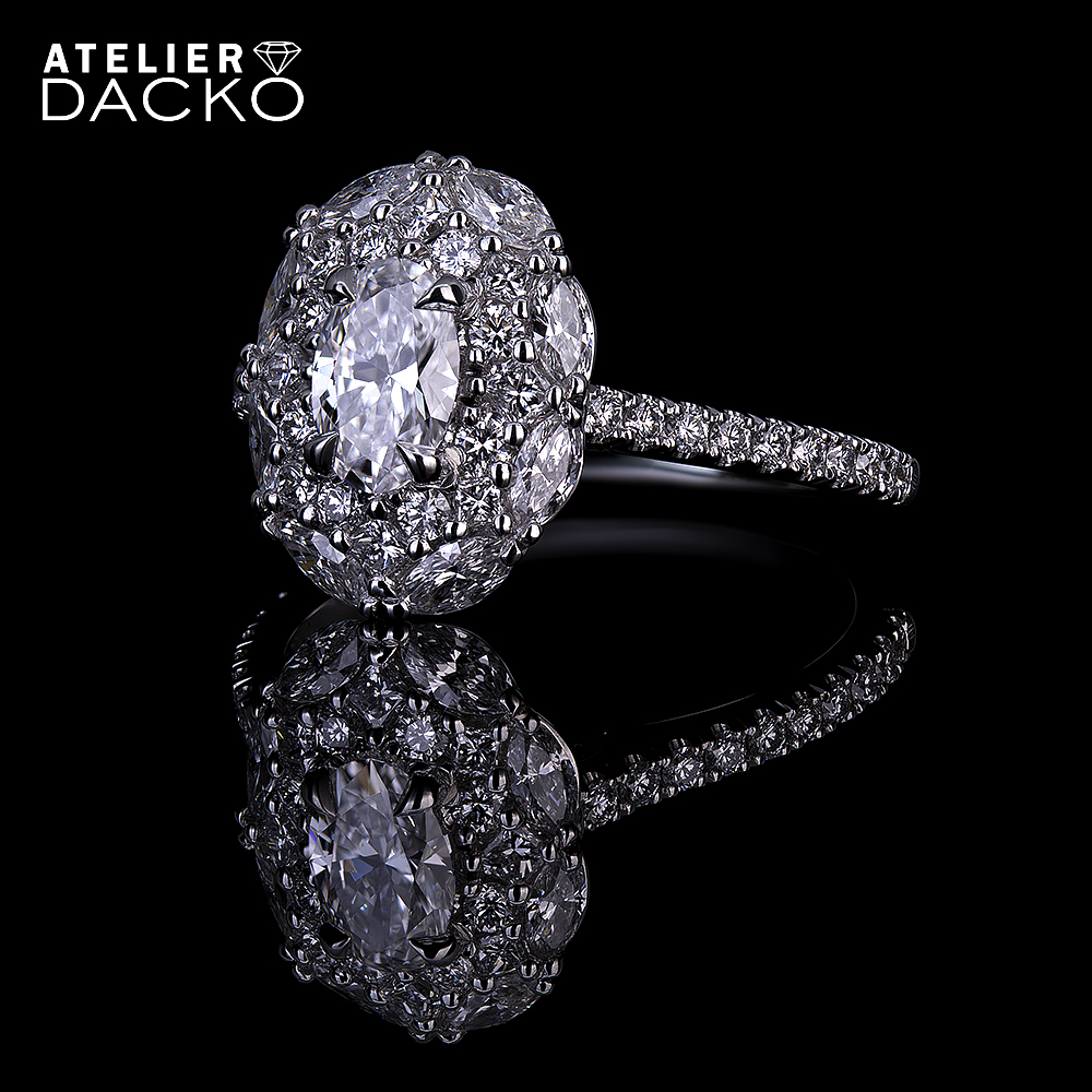 Cluster Halo Oval Diamond Engagement Ring