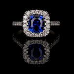 Front Facing 2.05 CT Cushion Ceylon Blue Sapphire Ring in a Clawless Halo
