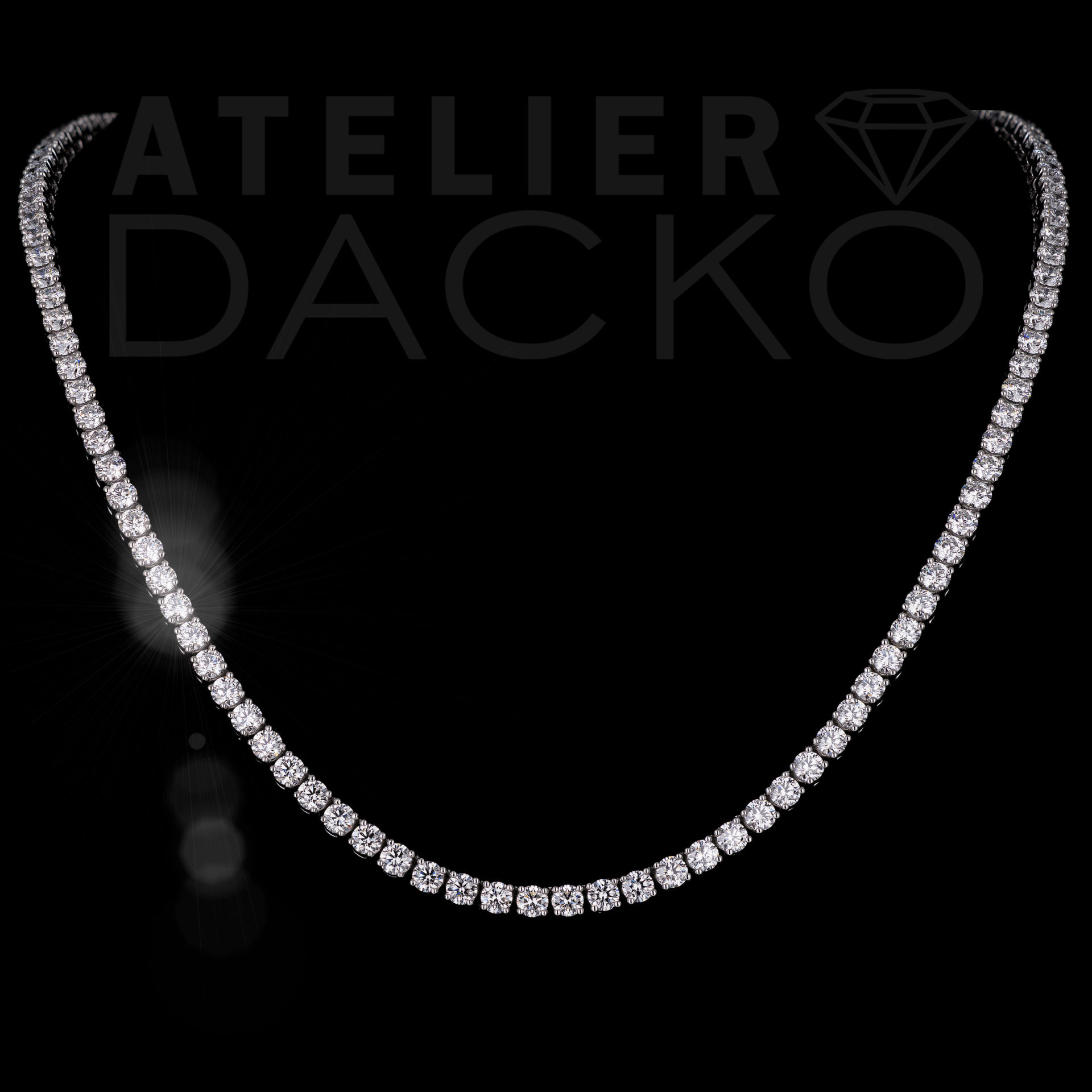 Front Facing 28.52 CT Platinum Tennis Necklace with Round Cut Diamonds