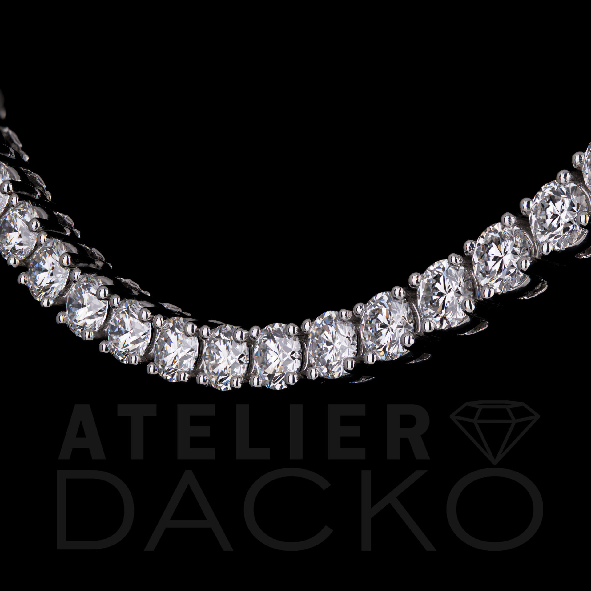 Close-Up Side Facing 28.52 CT Platinum Tennis Necklace with Round Cut Diamonds