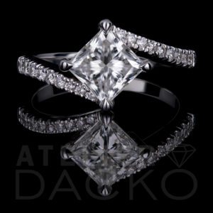 Front Facing 2.00 CT Princess Cut Engagement Ring in a Bypass Design