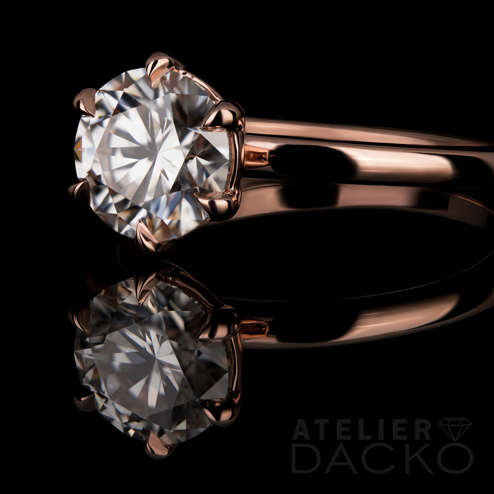 Side Close-Up Facing 0.96 CT Round Diamond Solitaire Engagement Ring in Rose Gold