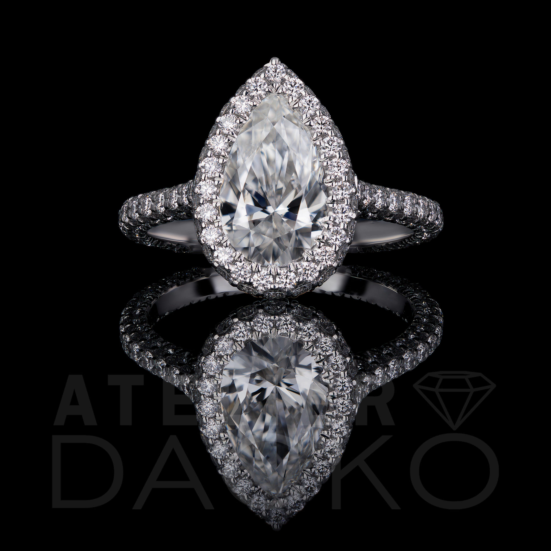 Front Facing 1.20 CT Pear Shaped Diamond Engagement Ring in Halo Setting