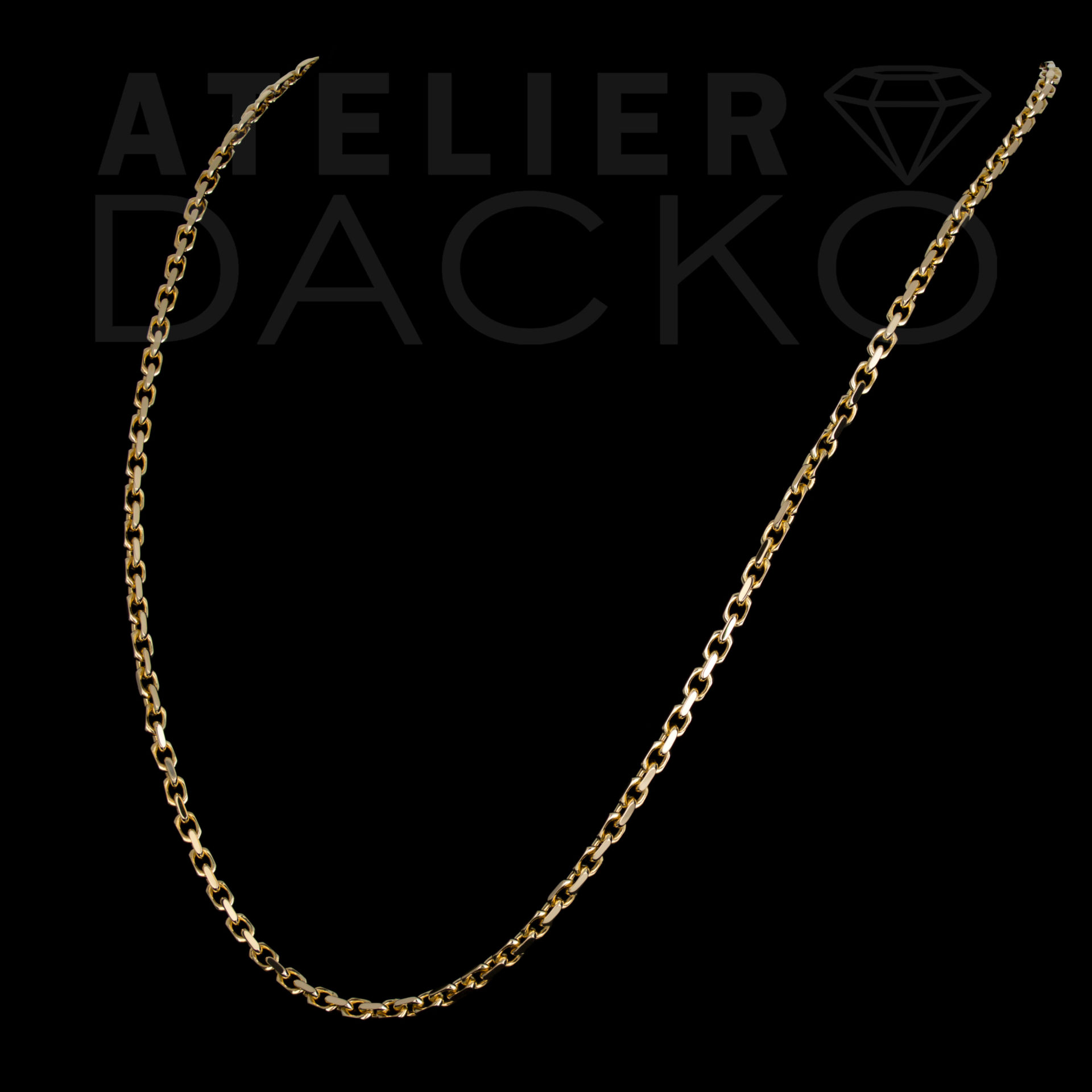 Side Facing 3 MM HermesOdin Link Chain in Yellow Gold