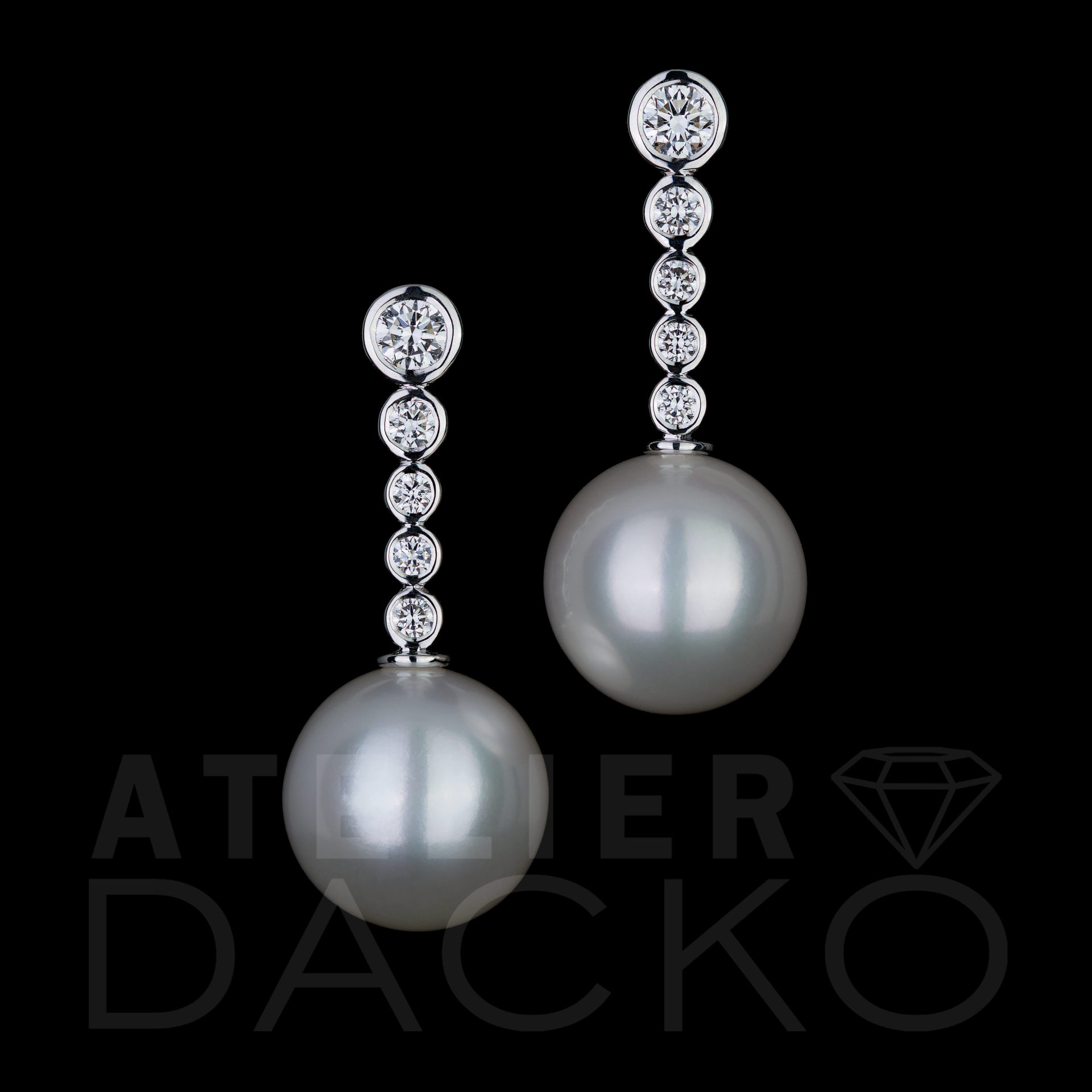 Front Facing South Sea Pearl and Diamond Drop Earrings