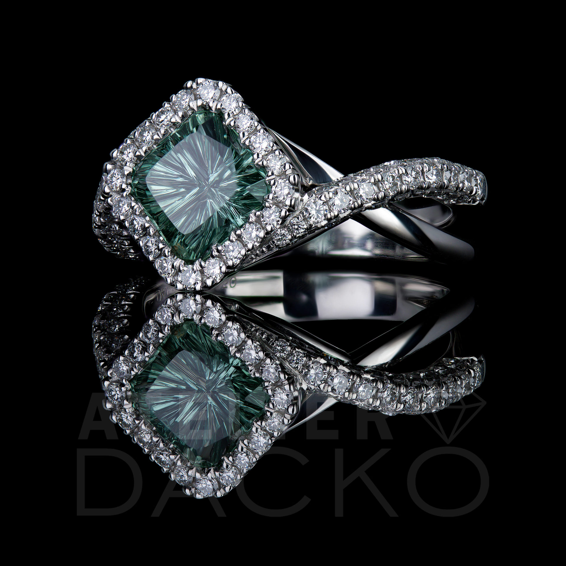 Side Facing 1.55 CT Green Montana Sapphire Ring with Twist Shank