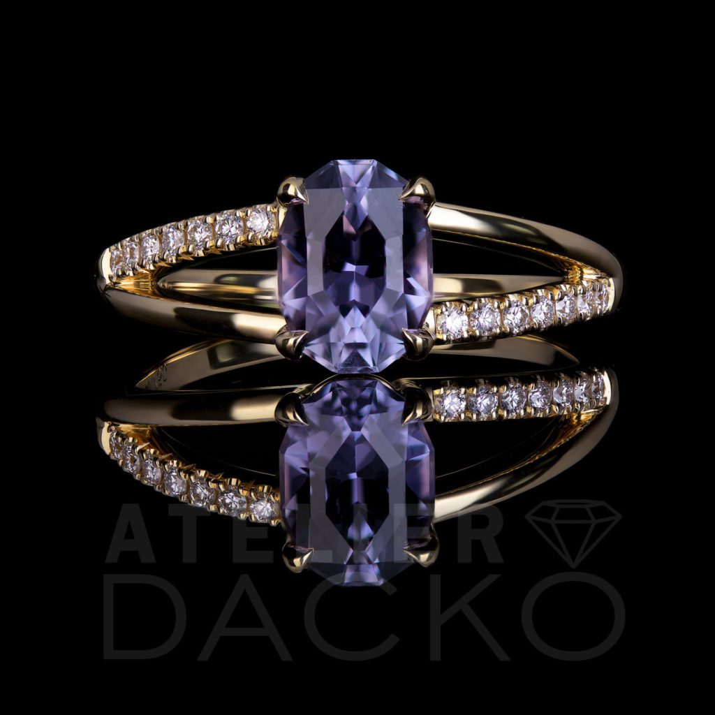 Front Facing 1.10 CT Oval Purple Sapphire Engagement Ring with Split Shank