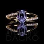 Front Facing 1.10 CT Oval Purple Sapphire Engagement Ring with Split Shank