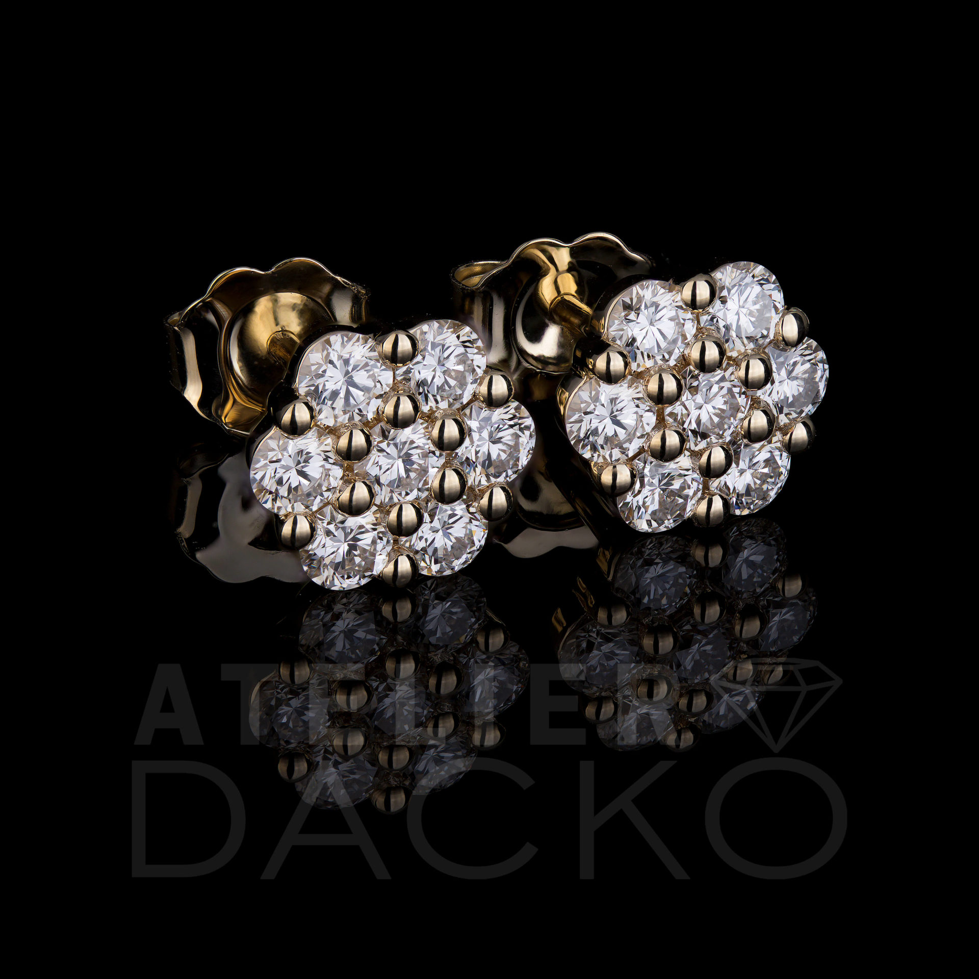 AD048 - Honeycomb Diamond Cluster Earrings - 1