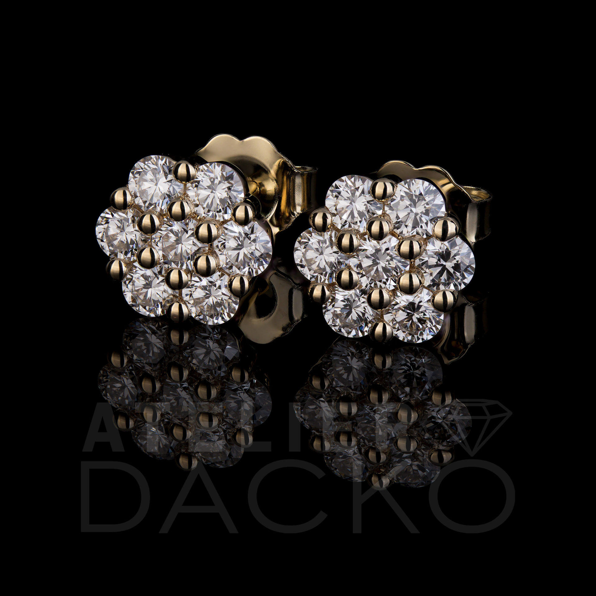 Side Facing Honeycomb Diamond Cluster Earrings