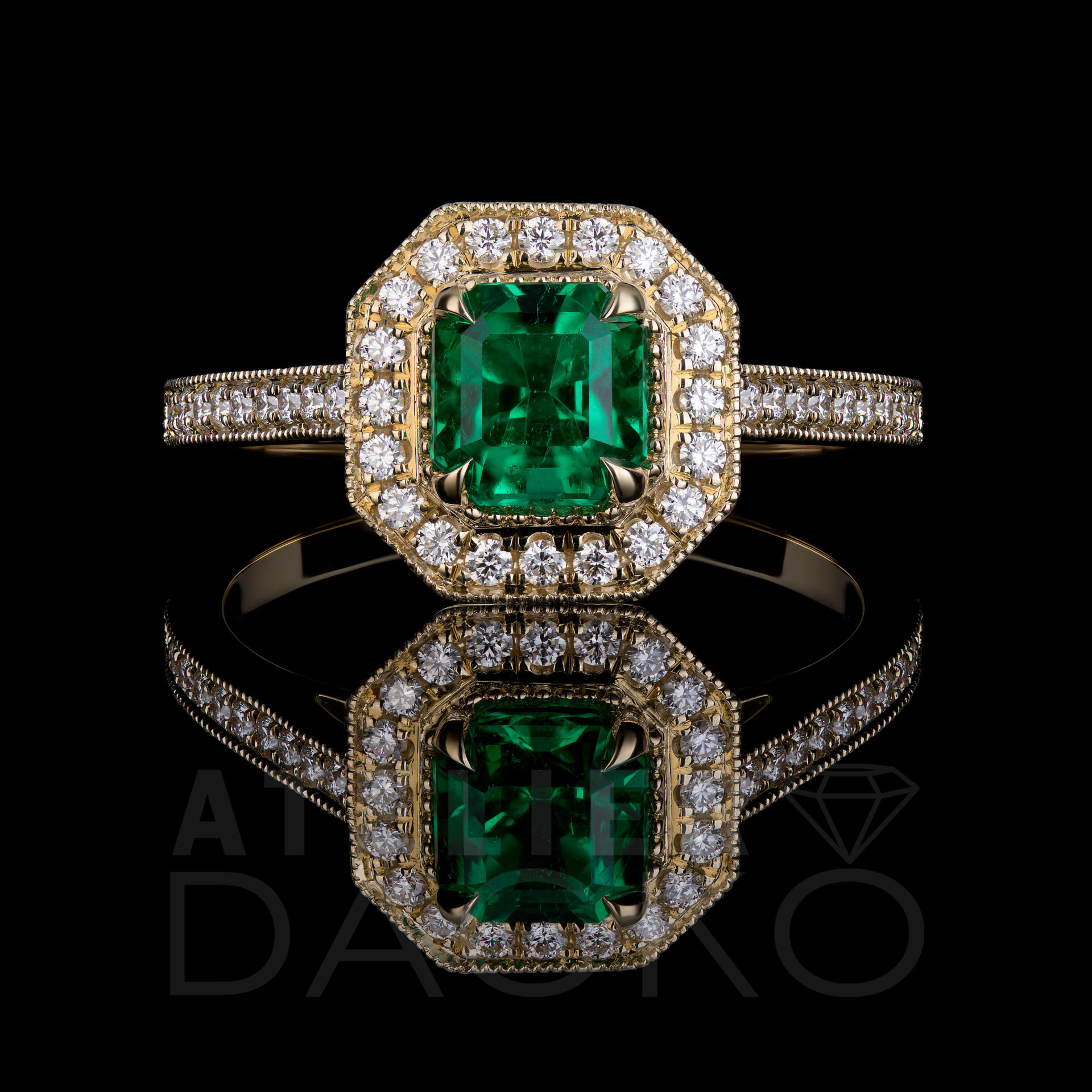 AD049 - 1.00 CT Asscher Cut Emerald Halo Engagement Ring - 1