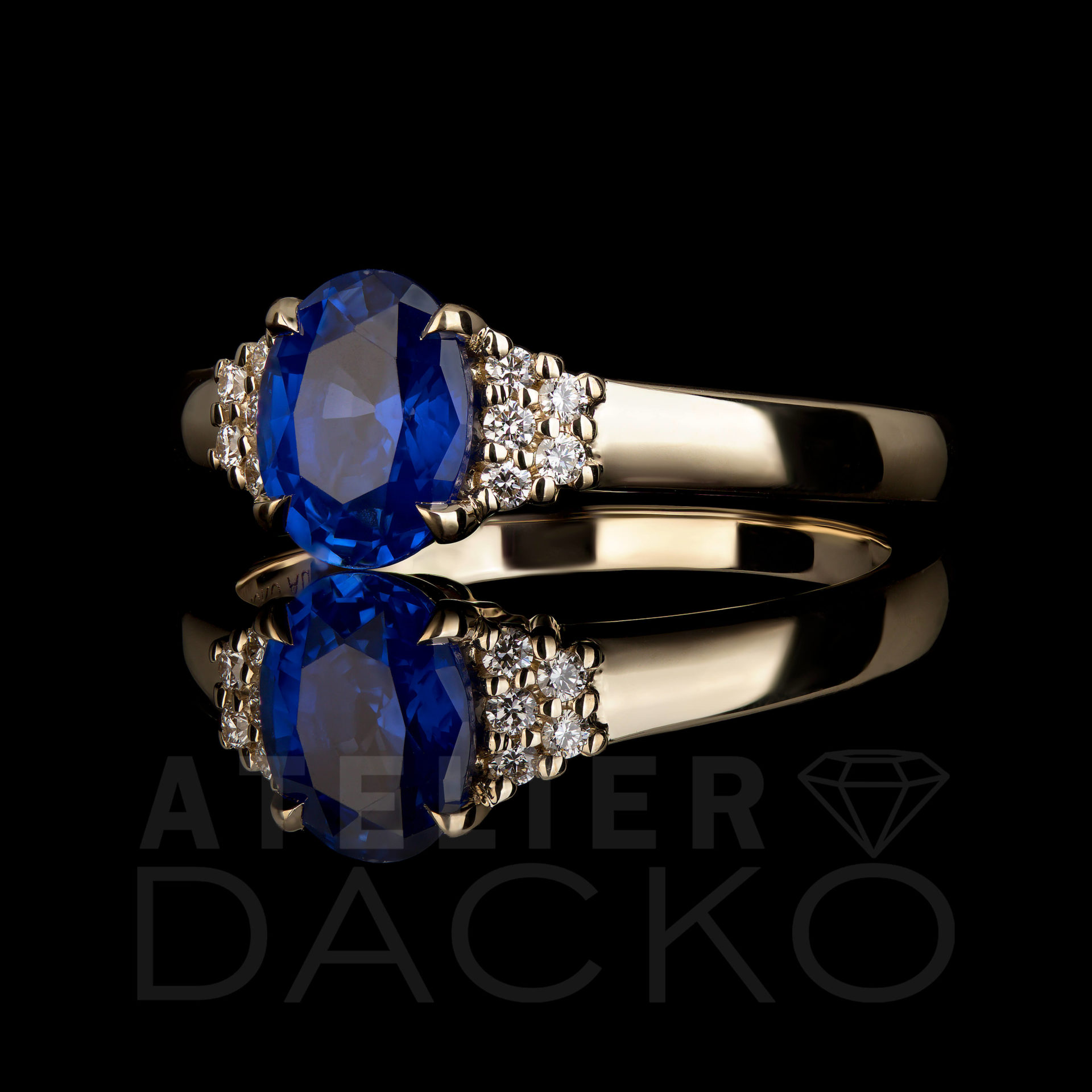 Side Facing 1.43 CT Oval Ceylon Sapphire Engagement Ring