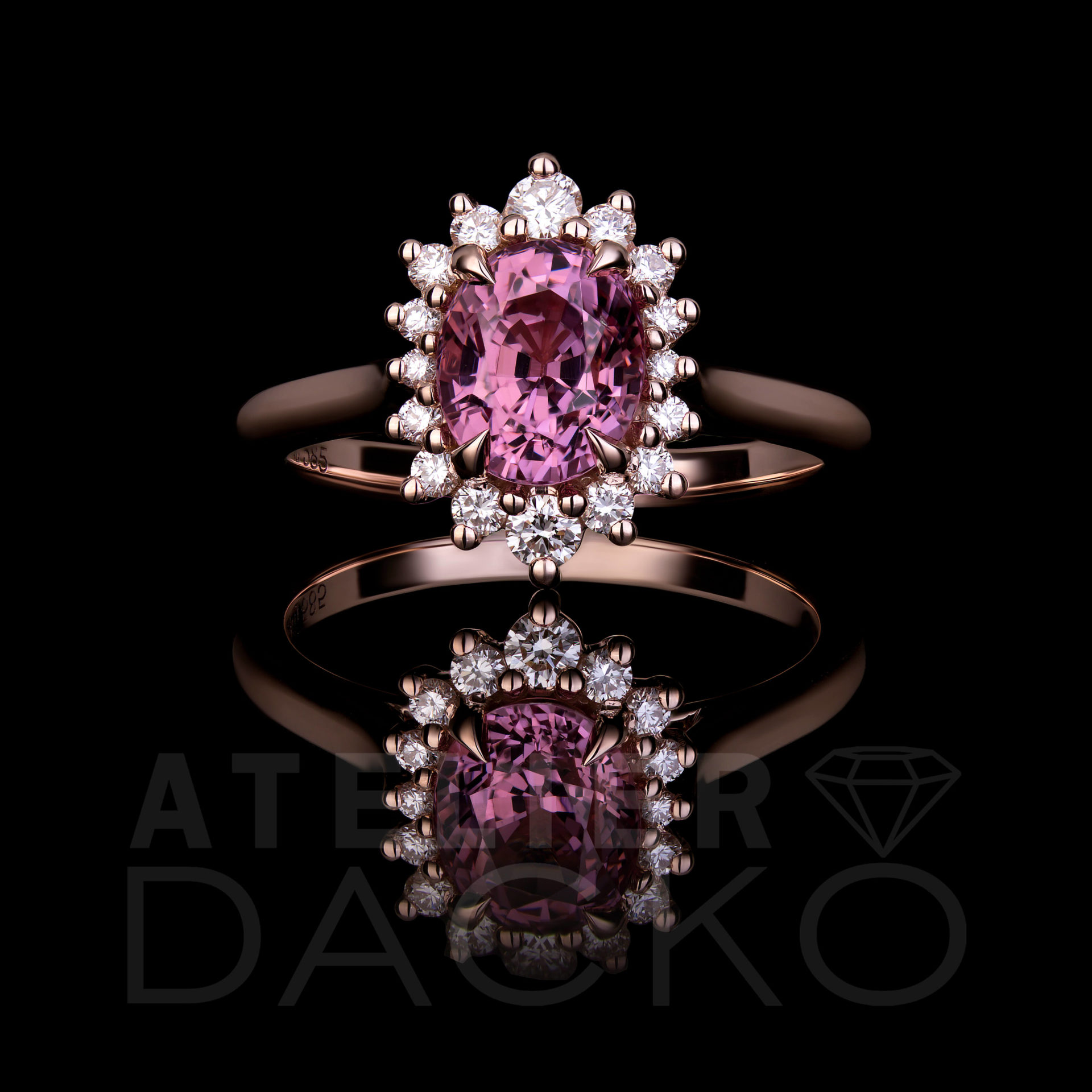Front Facing 1.43 CT Pink Oval Spinel with Floral Halo Ring