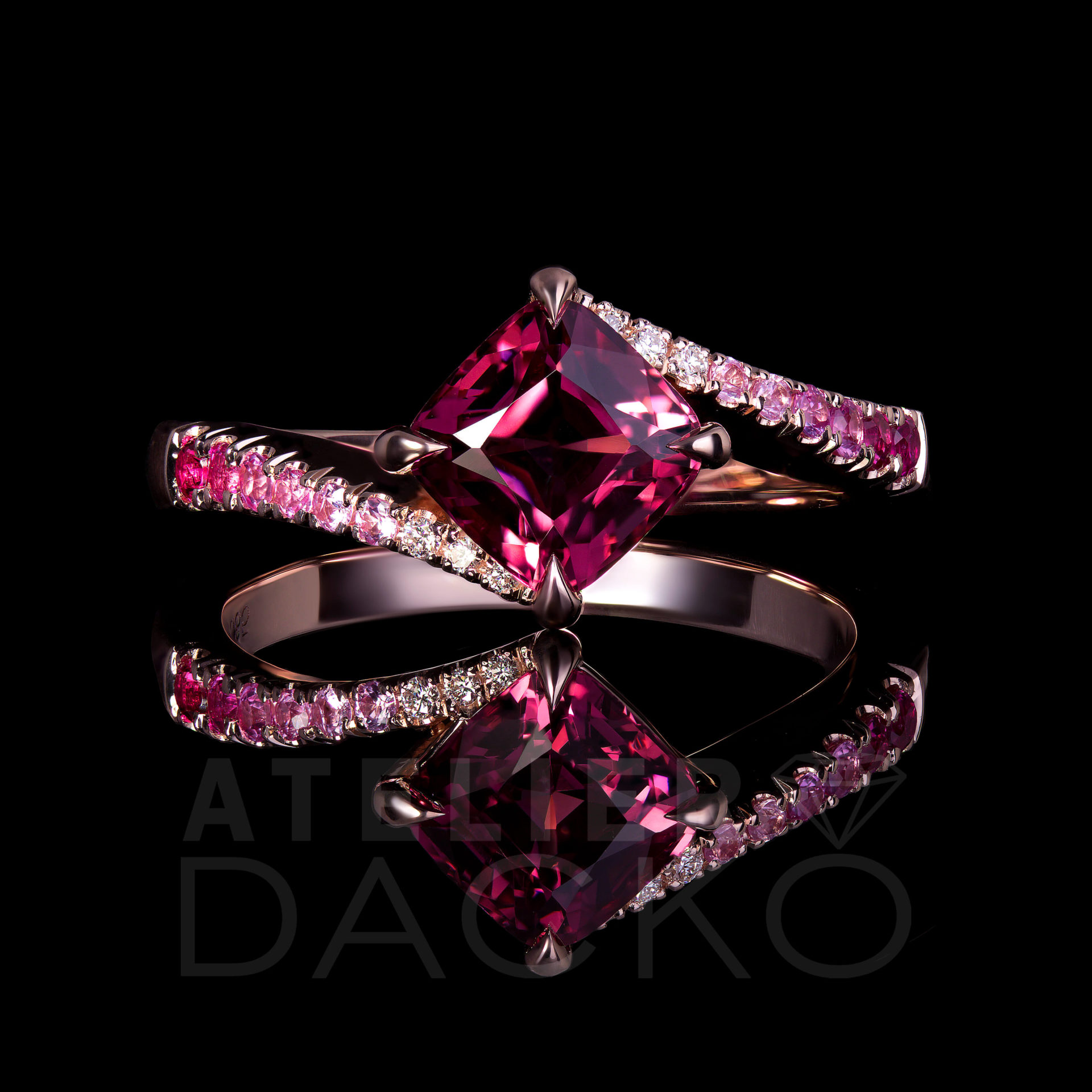 Front Facing 1.28 CT Raspberry Pink Spinel Ring with Gradient Shank