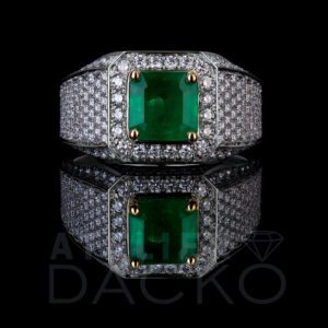 AD061 - Men's Emerald and Diamond Pavé Signet Ring - 1
