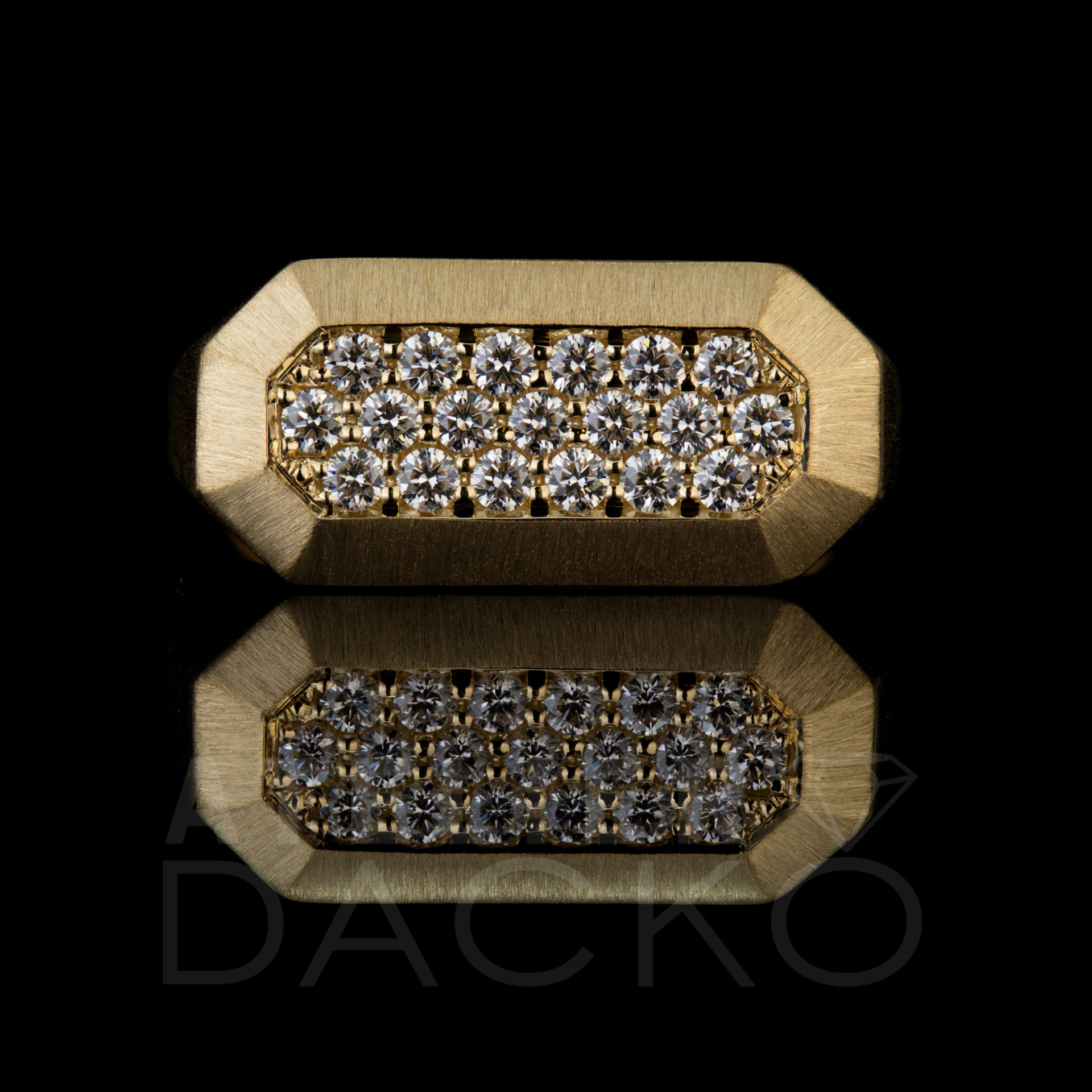 AD063-Men's Brushed Gold & Diamond Signet Ring-1
