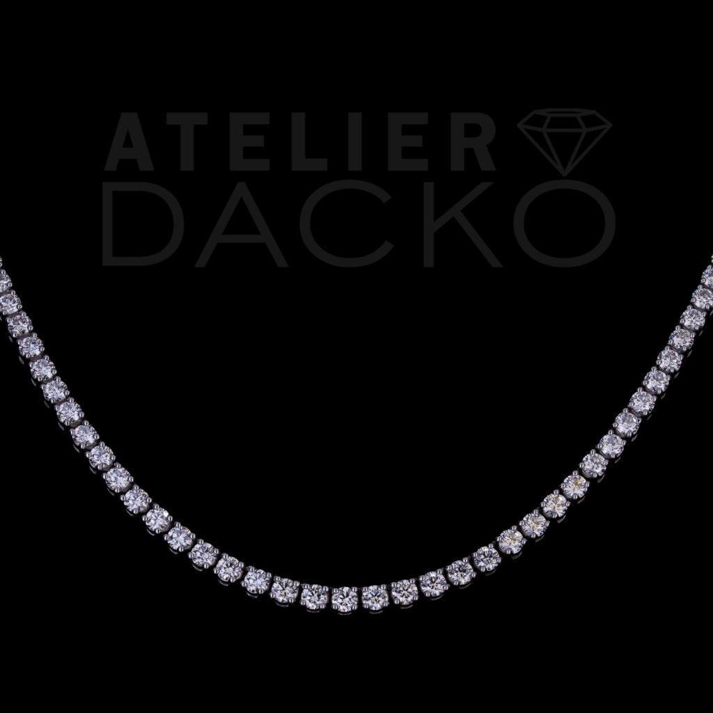 Close-Up 14.78 CT Platinum Tennis Necklace with Round Cut Diamonds