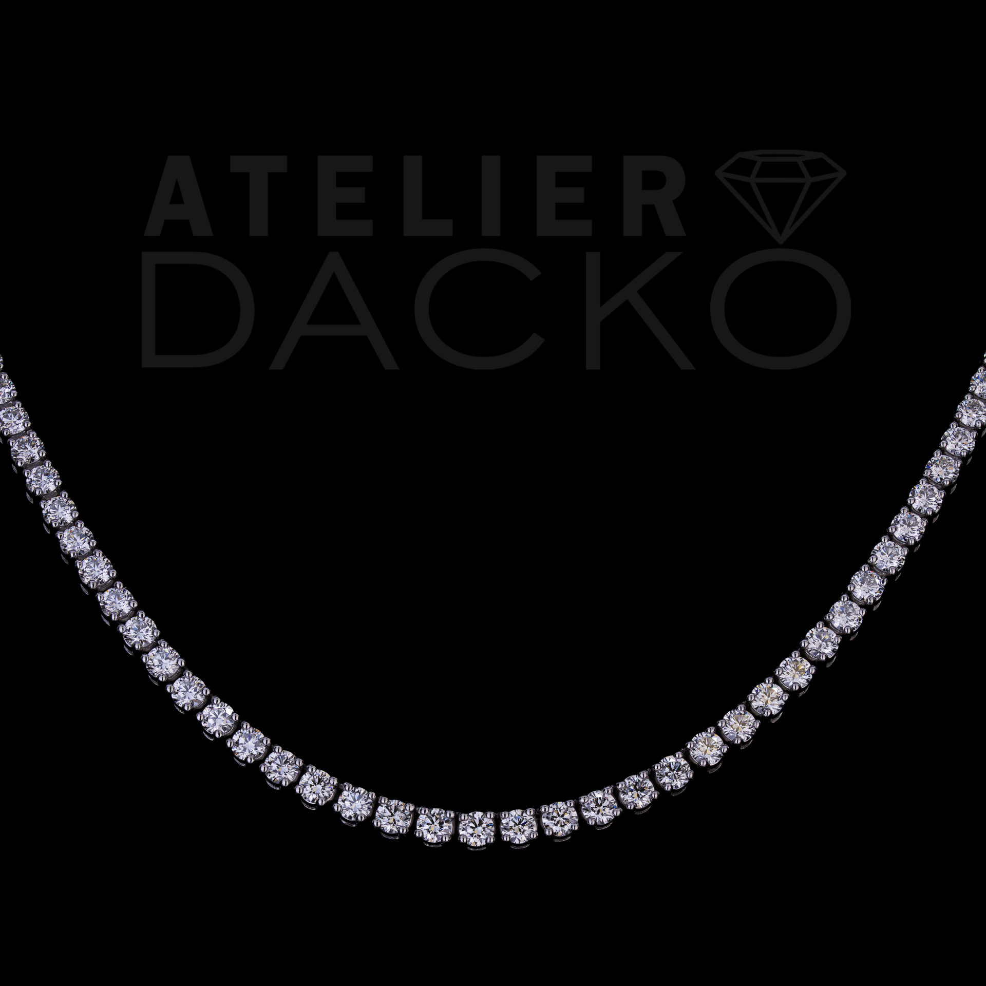 AD066-14.78 CT Platinum Tennis Necklace with Round Cut Diamonds -1
