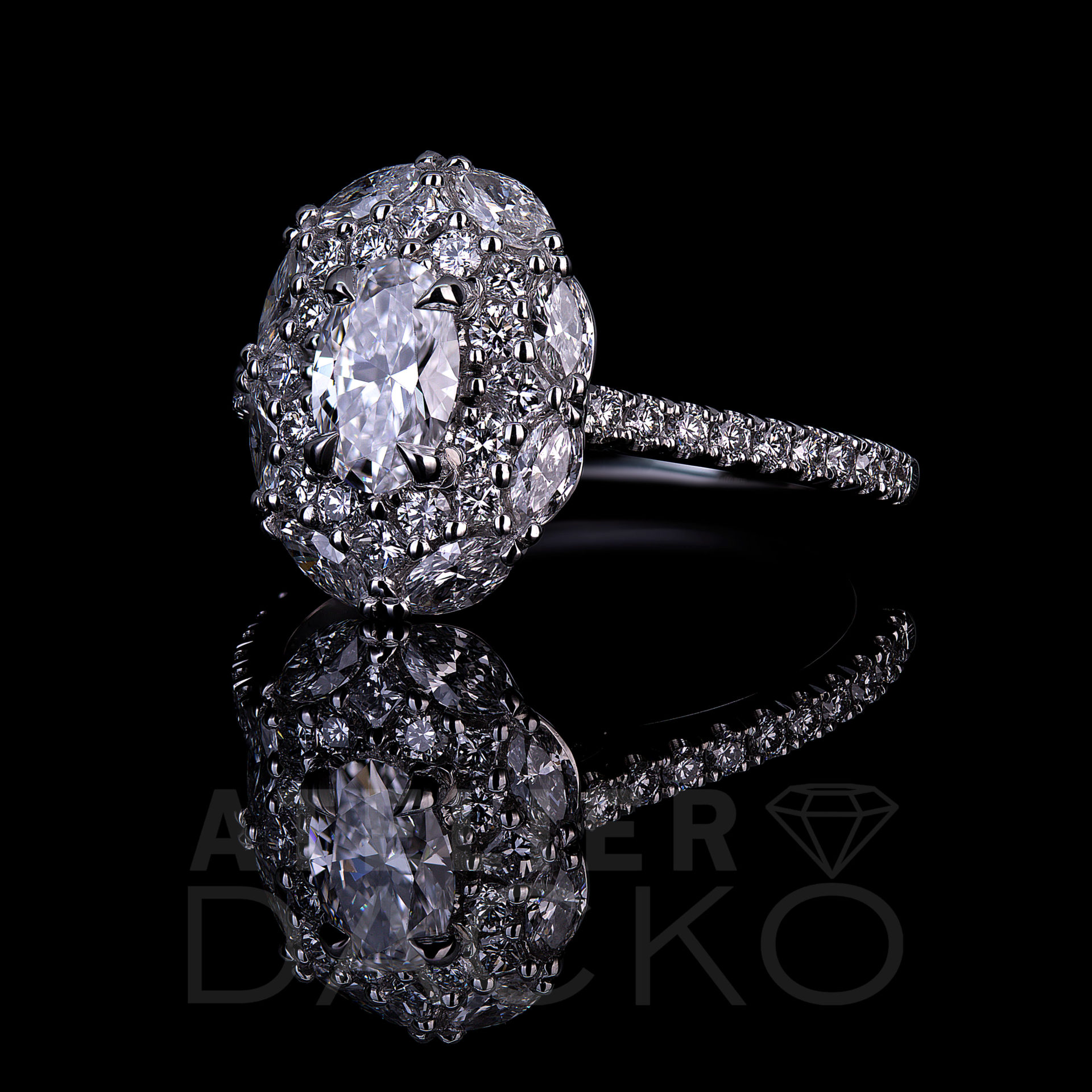AD068-0.50CT Oval Diamond Engagement Ring with Mixed Cluster Diamond Halo-2