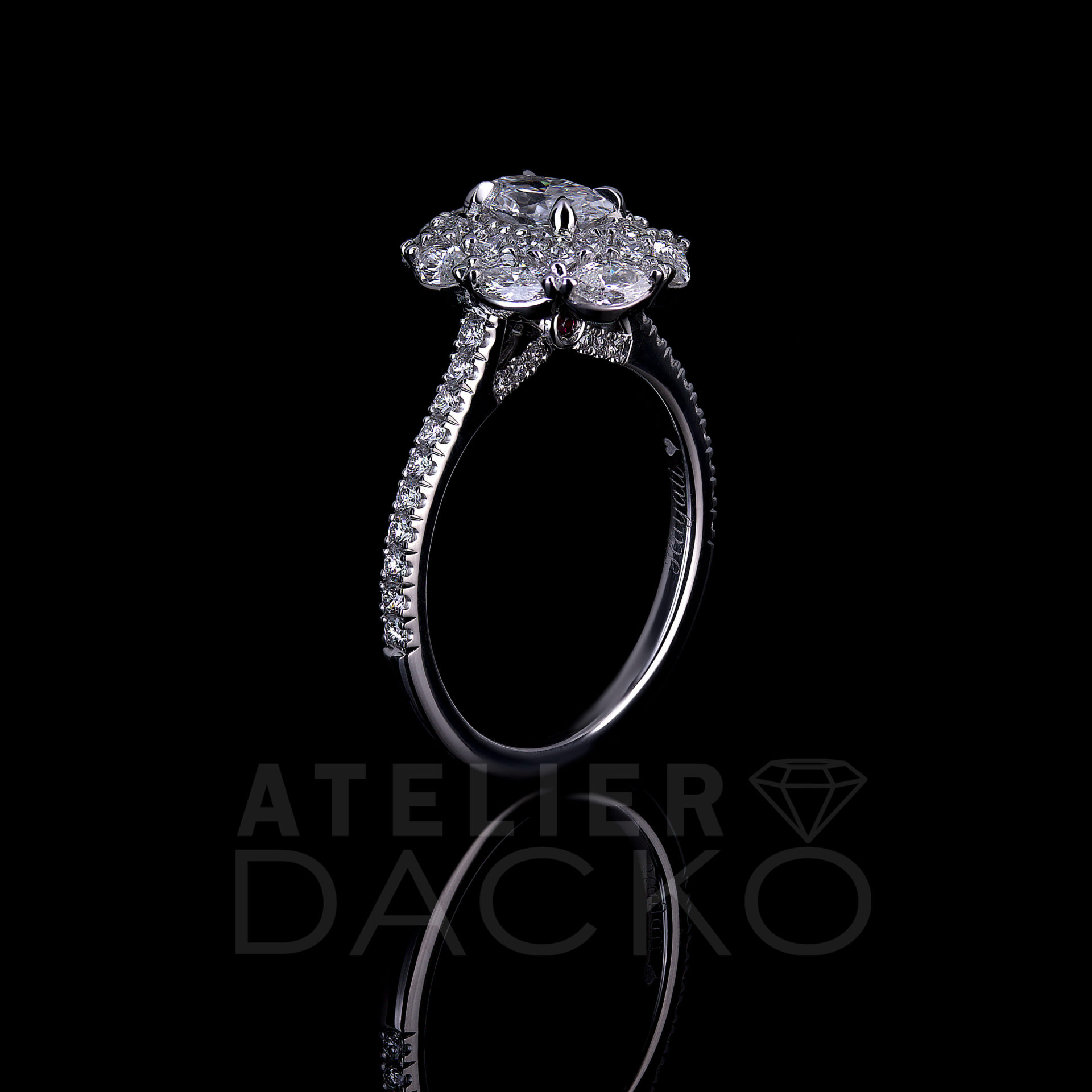 AD068-0.50CT Oval Diamond Engagement Ring with Mixed Cluster Diamond Halo-3