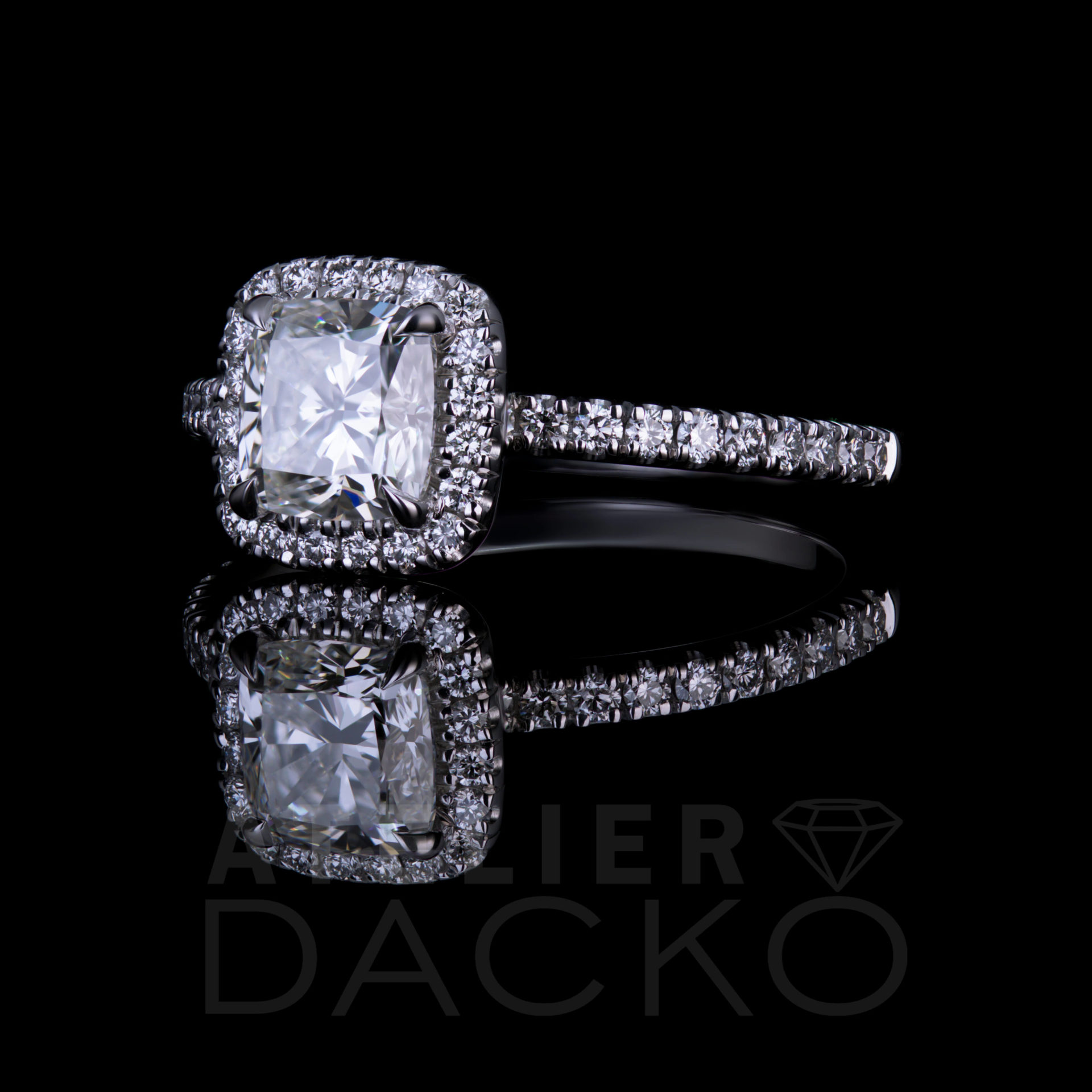 AD072-1.00 CT Cushion Cut Diamond Engagement Ring with Halo-2