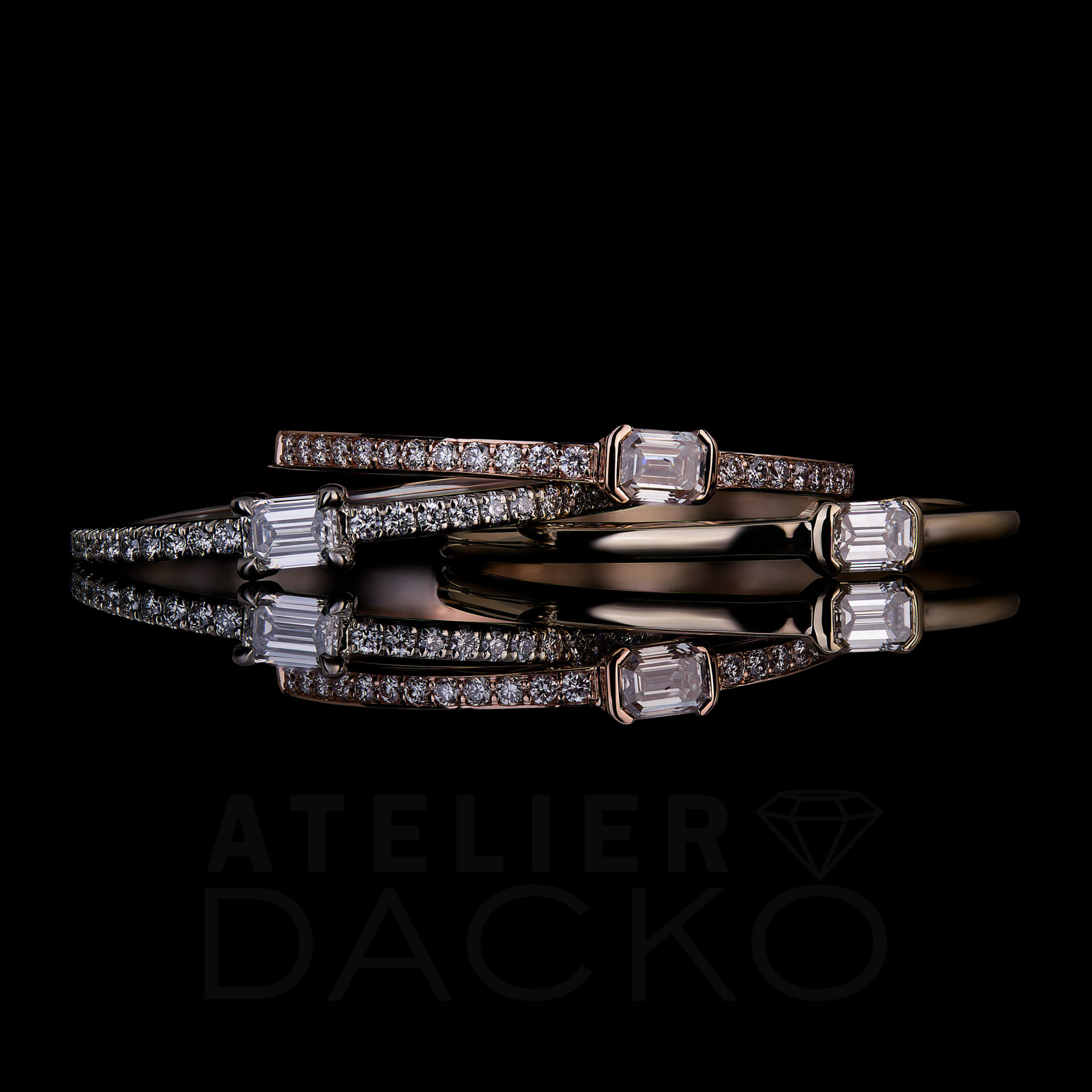 AD073-Mini Stackable Emerald Cut Diamond Ring Set-1