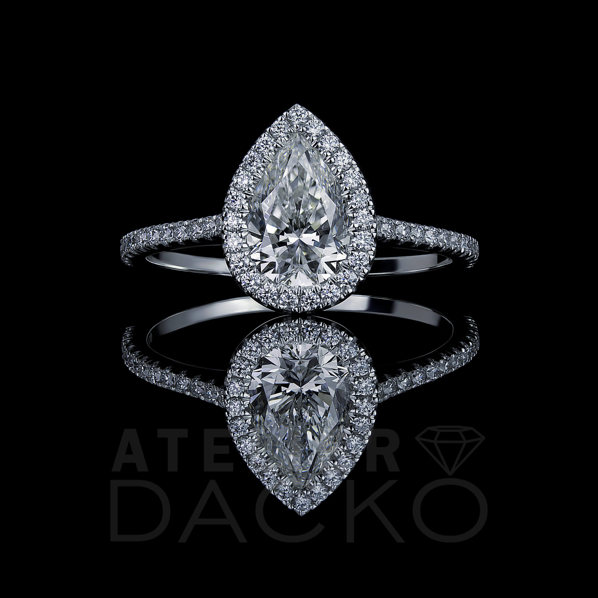 AD075-1.60 CT Pear Cut Diamond Engagement Ring in a Clawless Halo Setting-1