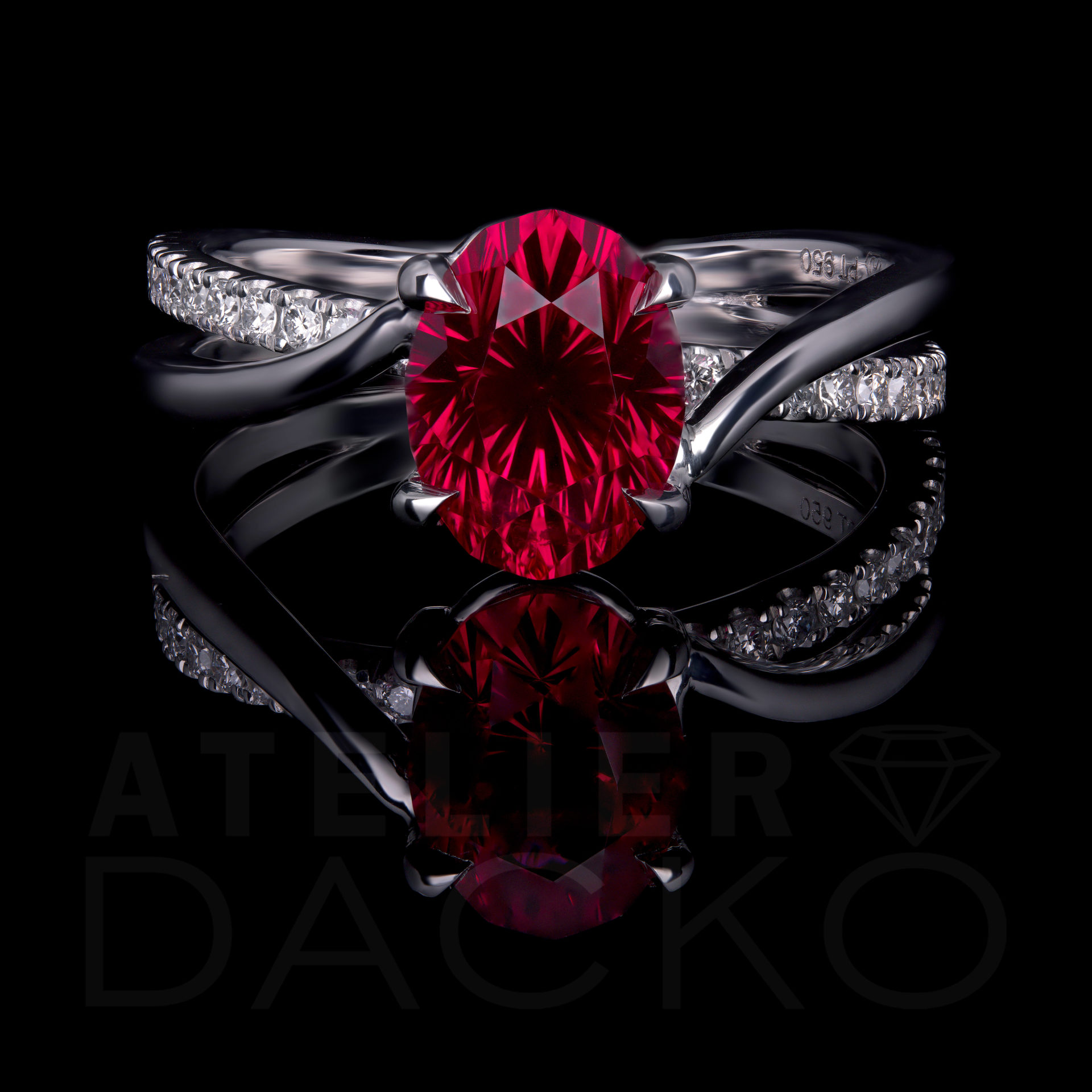 AD133-2.00 CT Custom Cut Oval Ruby Ring with Intertwining Dual Band-1
