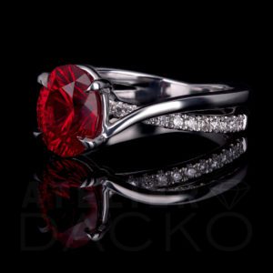 Side Facing 2.00 CT Custom Cut Oval Ruby Ring with Intertwining Dual Band