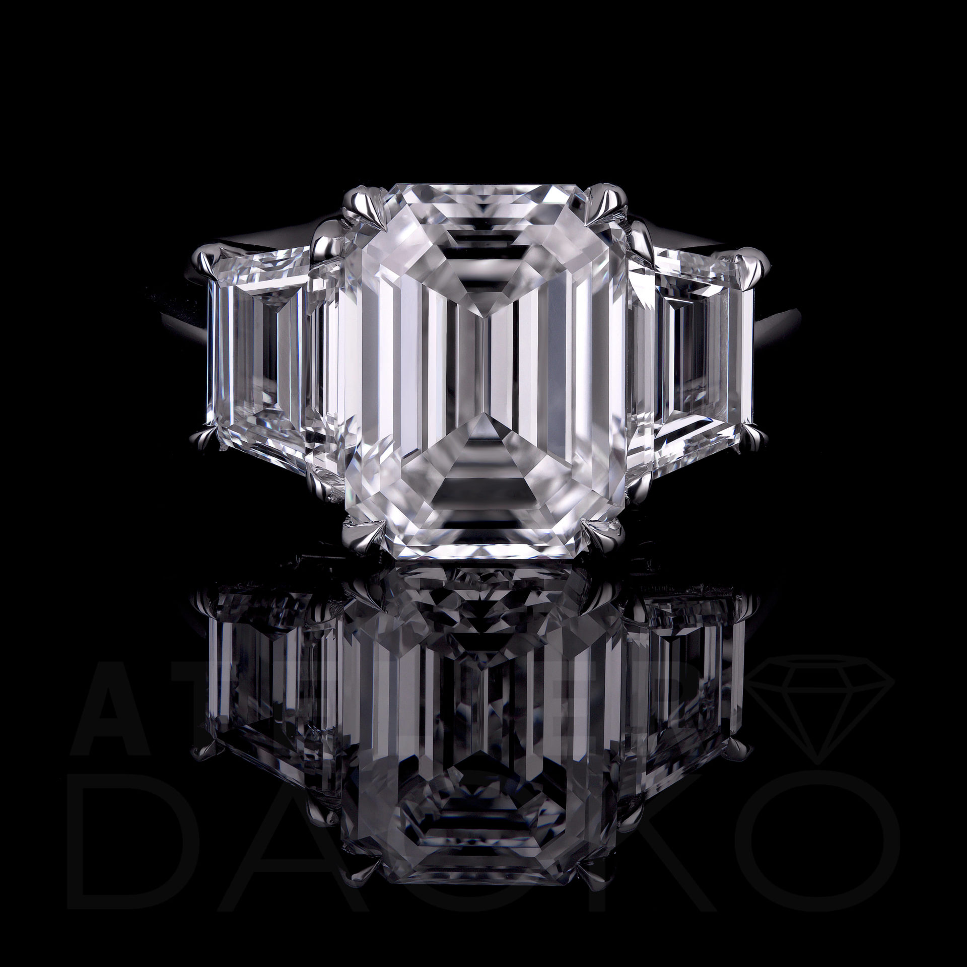 AD135-3.00 CT Emerald Cut Diamond Engagement Ring in Three-Stone Setting-1