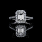 Front Facing 1.25 CT Clawless Halo Emerald Cut Engagement Ring