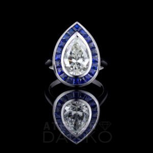 Front Facing Pear Shaped Diamond with Custom Cut Sapphire Halo