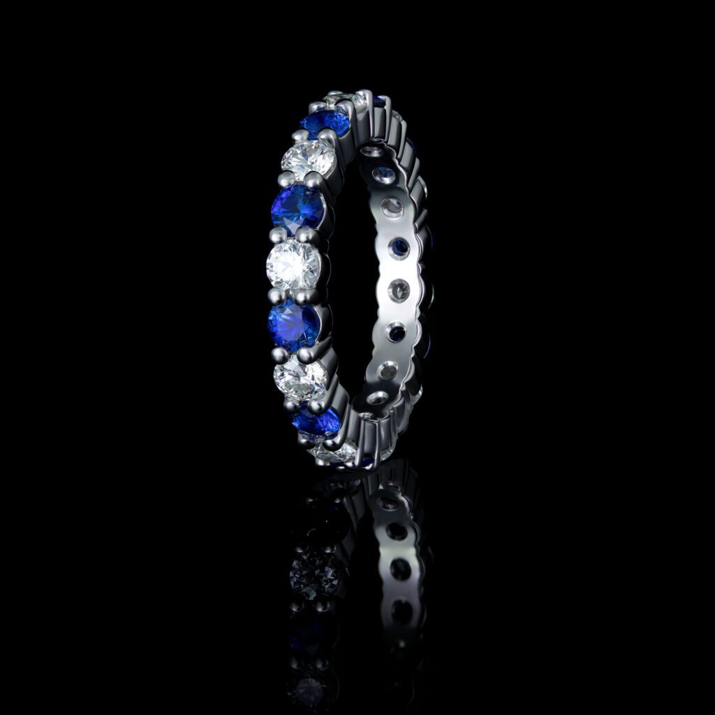 Side Facing Sapphire and Diamond Eternity Band