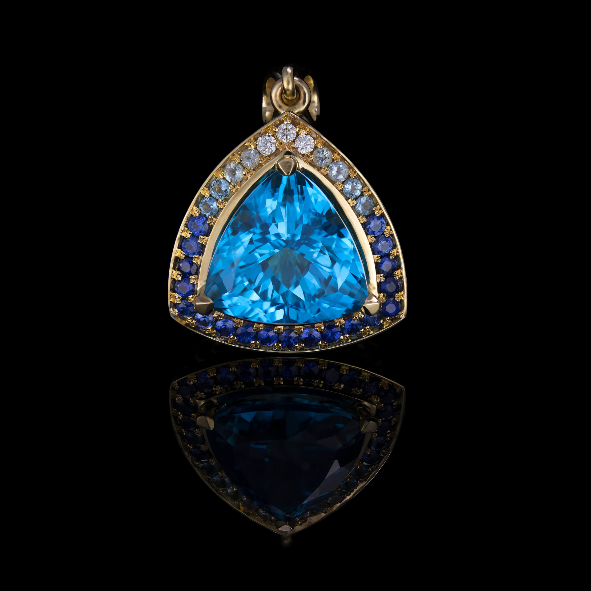 Front Facing 6.60 CT Blue Topaz Pendant with Gradient Blue Halo