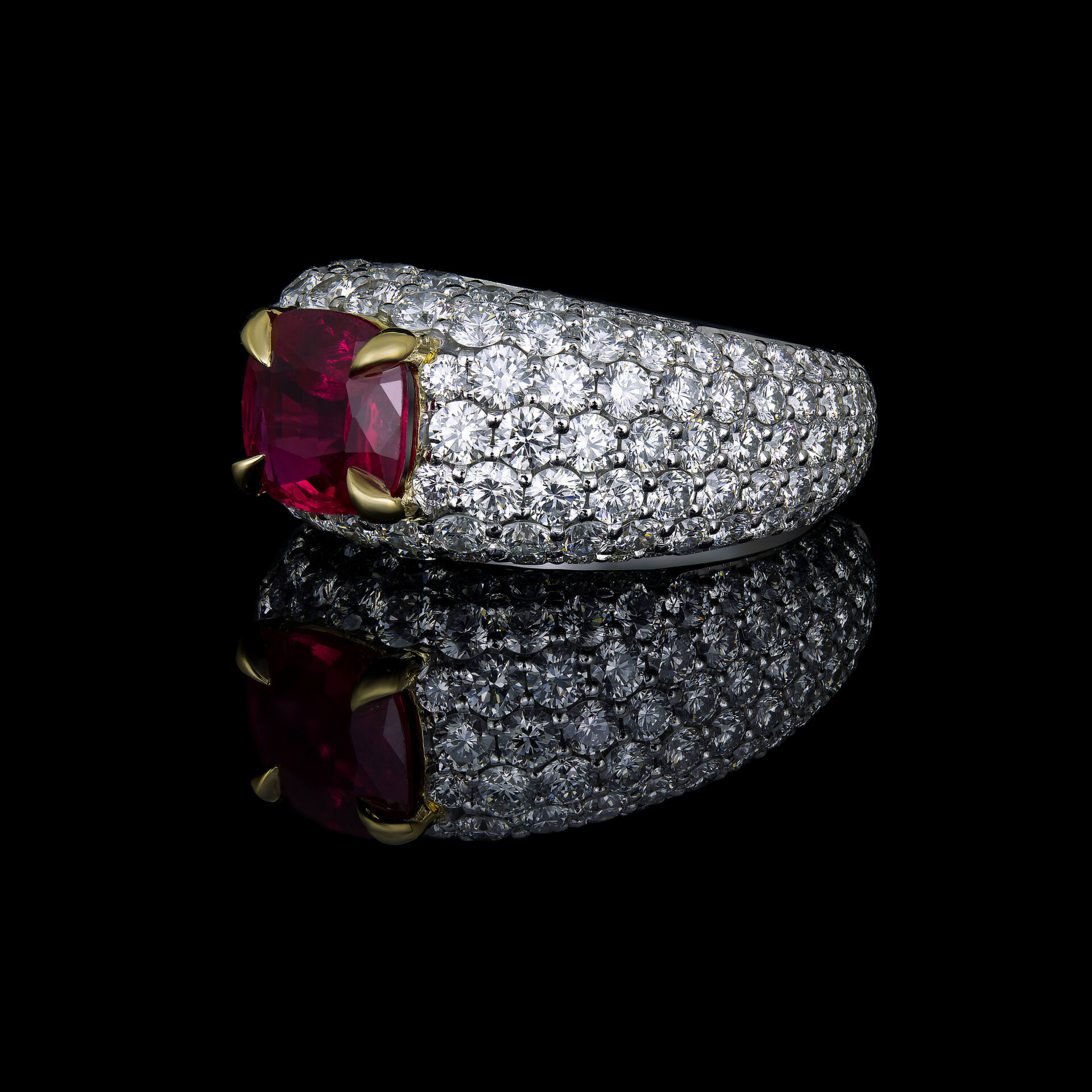 Side Close-Up Facing 2 CT Ruby Bombay Ring