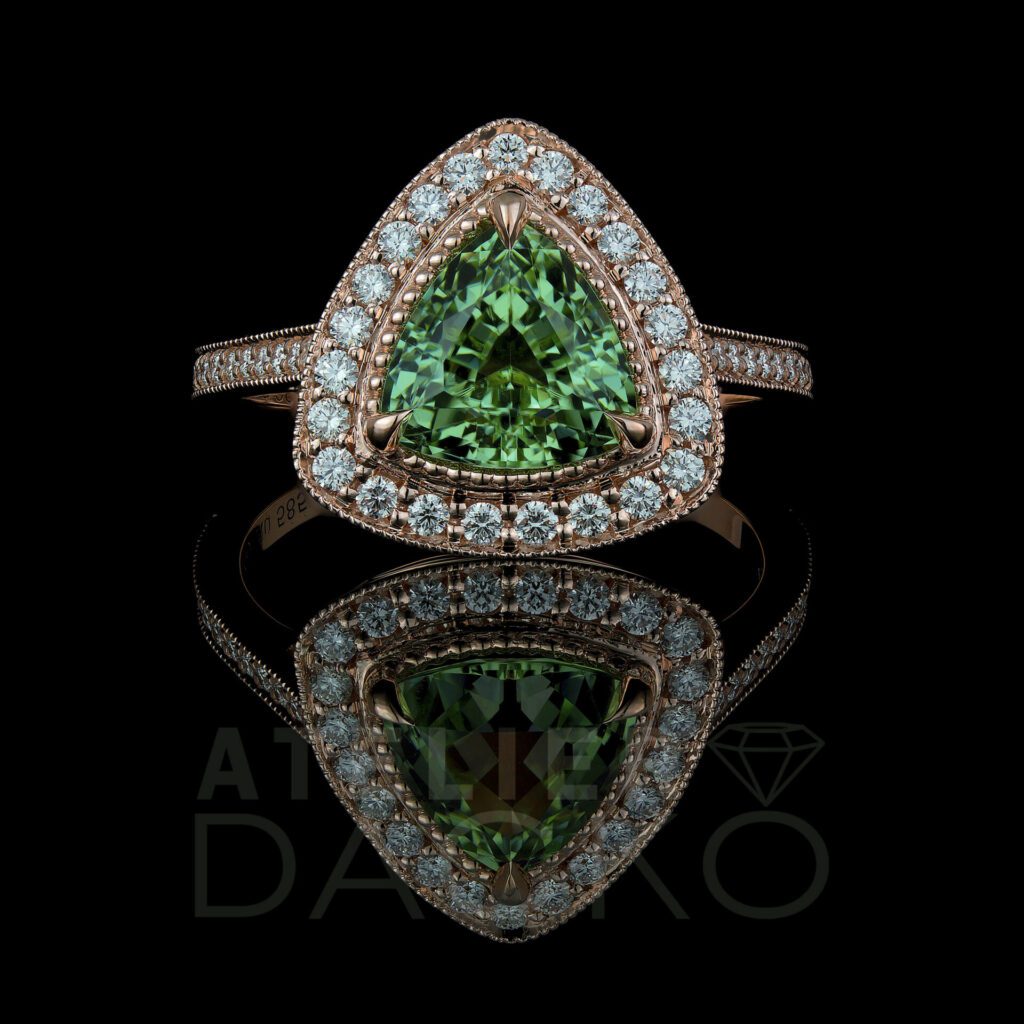 Front Facing Mint Tourmaline Trillion Rose Gold Ring