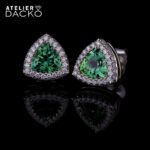 Front Facing Mint Tourmaline Trillion Clawless Halo Earrings